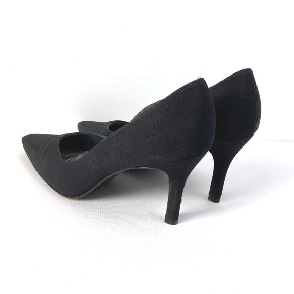 Stuart Weitzman Square Toe Black Crepe Heels Pumps  Sz 8.5 - Picture 8 of 16